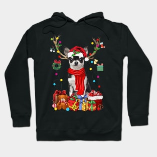 Black Chihuahua Reindeer Santa Christmas Color Lights Hoodie